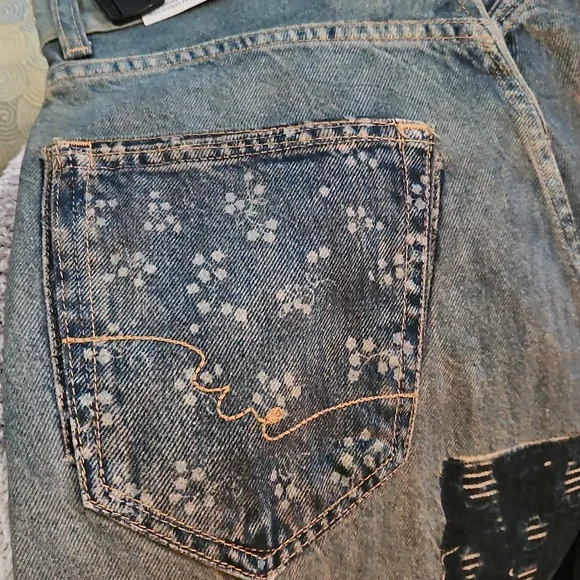 Free People Illusions Patchwork Printed Jeans Barrel Leg Relaxed Indigo 27 NWT - Picture 11 of 15